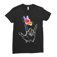 I Love You Hand Sign Language Butterfly Autism Awareness T Shirt Ladies Fitted T-shirt | Artistshot