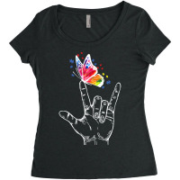 I Love You Hand Sign Language Butterfly Autism Awareness T Shirt Women's Triblend Scoop T-shirt | Artistshot