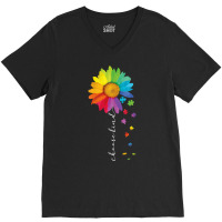 Womens Choose Kind Autism Awareness Rainbow Sunflower Warrior Gifts V V-neck Tee | Artistshot