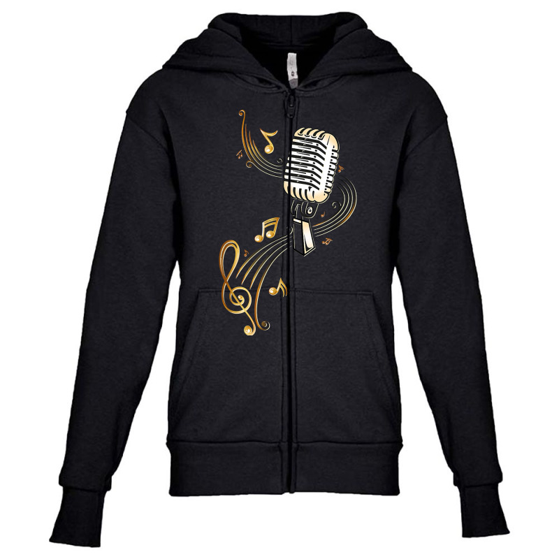 Microphone Shirt With Music Notes And Clef. Musician. . Youth Zipper Hoodie by alayziahollars | Artistshot