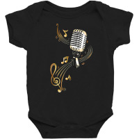 Microphone Shirt With Music Notes And Clef. Musician. . Baby Bodysuit | Artistshot