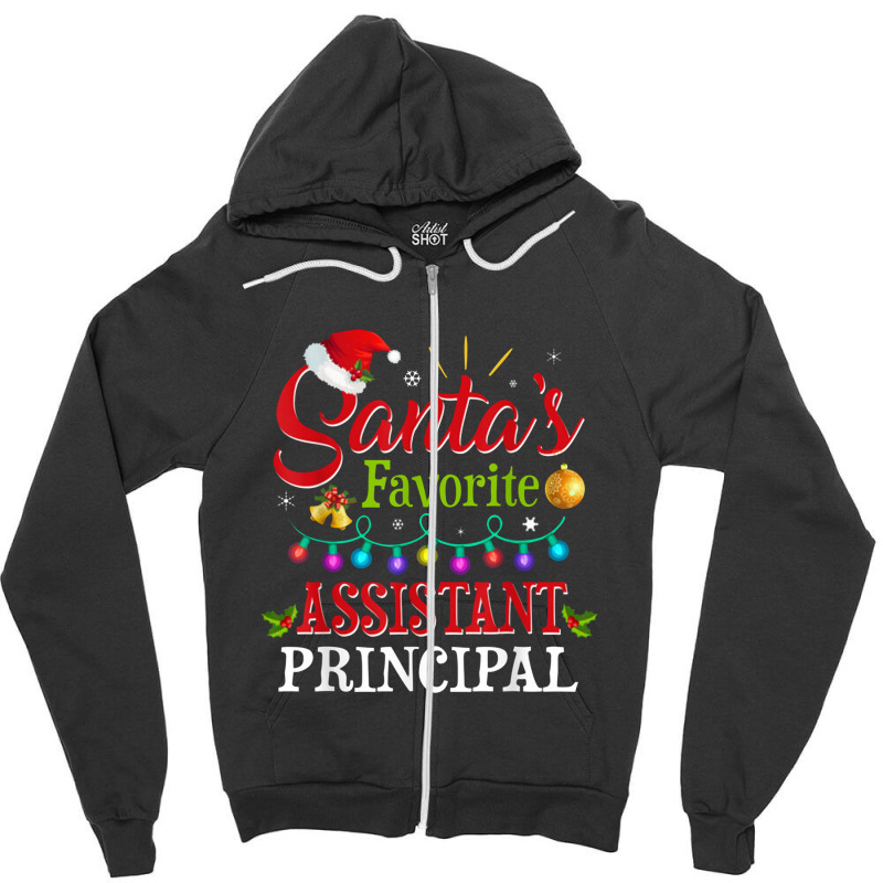 Santa's Favorite Assistant Principal Christmas Light Zipper Hoodie by dwindupadi | Artistshot