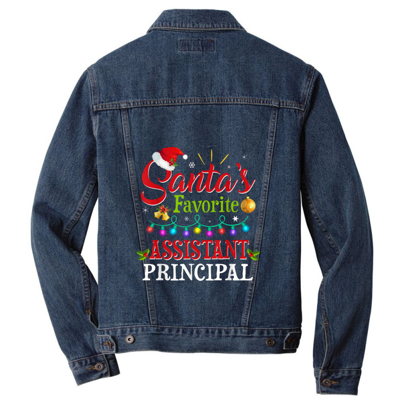 Santa's Favorite Assistant Principal Christmas Light Men Denim Jacket by dwindupadi | Artistshot