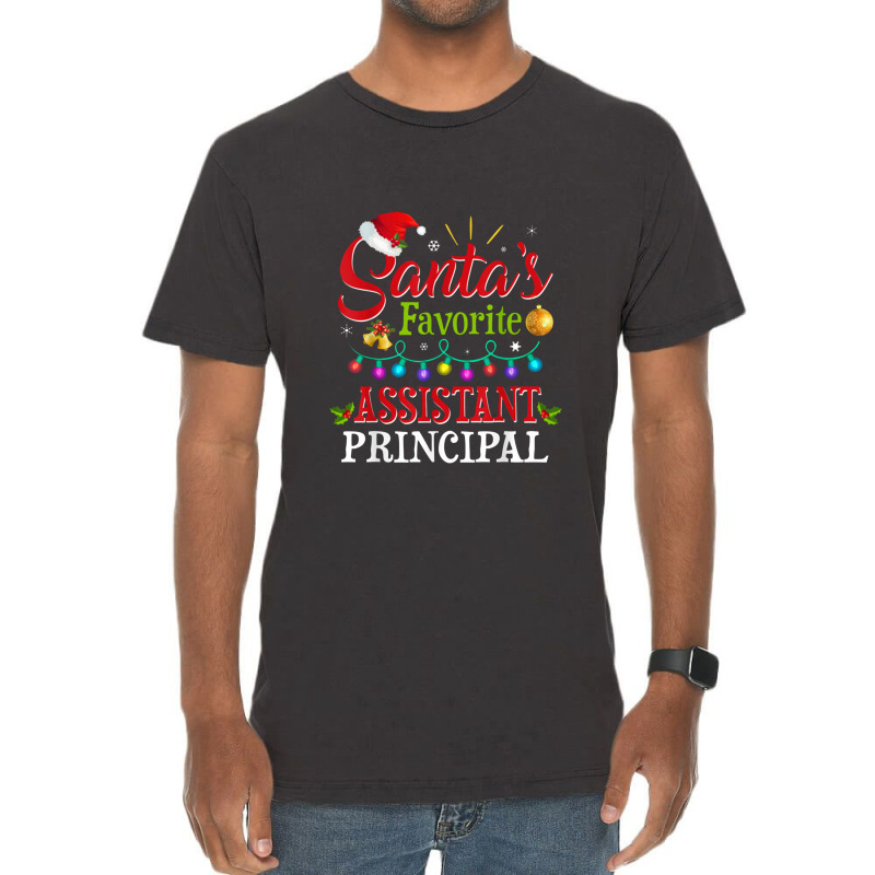 Santa's Favorite Assistant Principal Christmas Light Vintage T-Shirt by dwindupadi | Artistshot