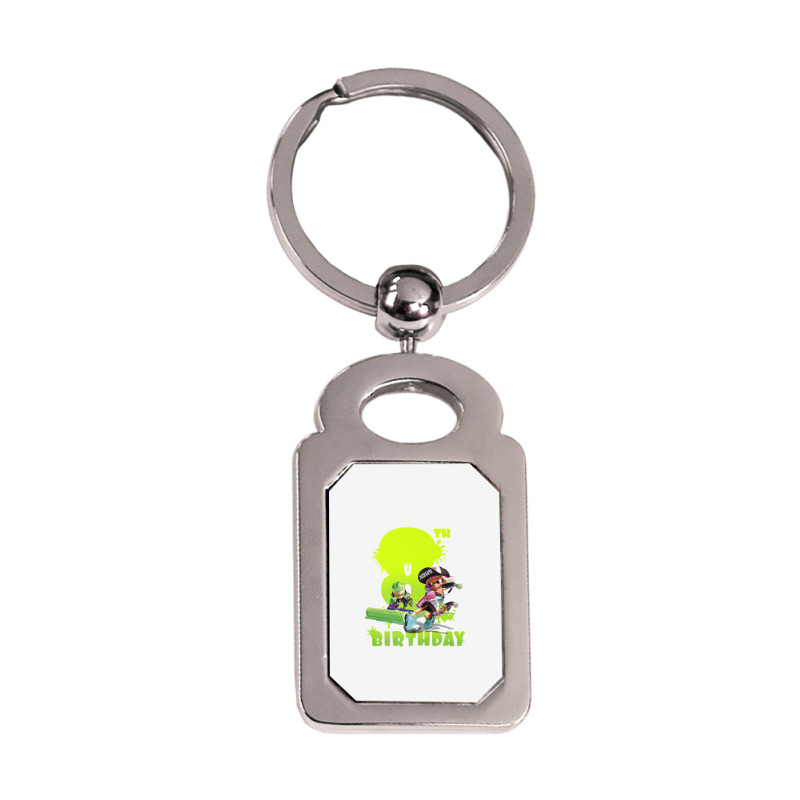 Splatoon Inkling 8th Birthday Green Splatter Portrait Premium T Shirt Silver Rectangle Keychain | Artistshot