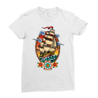 Old School American Traditional Tattoo Flash Clipper Ship Premium T Sh Ladies Fitted T-shirt | Artistshot