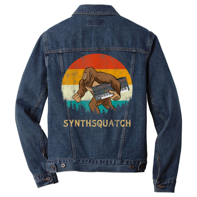 Synthsquatch Bigfoot Holding Synthesizer Synthesiser Design T Shirt Men Denim Jacket | Artistshot