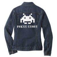 Pixel Art 8 Bits Retro Game Tee. Space Invader Vintage Bug T Shirt Ladies Denim Jacket | Artistshot