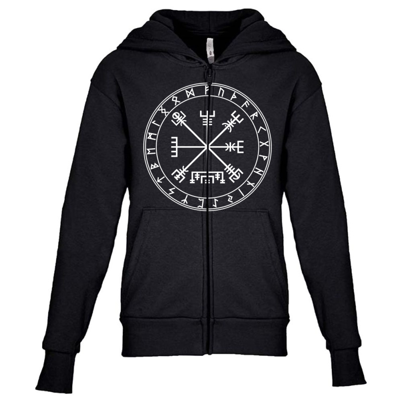 Vegvisir Rune White Youth Zipper Hoodie by eerikabermudez | Artistshot