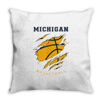 Mi The Wolverine State Distressed Michigan Basketball Hoops T Shirt Throw Pillow | Artistshot