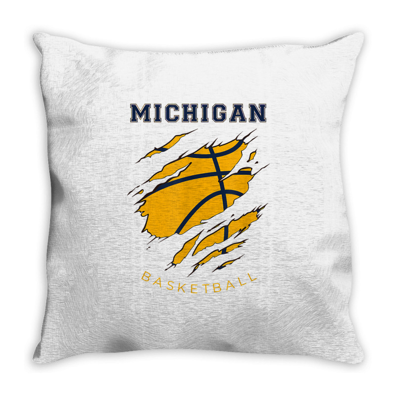 Mi The Wolverine State Distressed Michigan Basketball Hoops T Shirt Throw Pillow | Artistshot