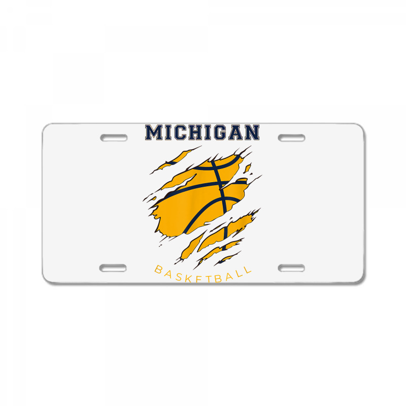 Mi The Wolverine State Distressed Michigan Basketball Hoops T Shirt License Plate | Artistshot