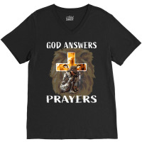 Womens Prayer Warrior God Answers Prayers Christian Religious Quote T V-neck Tee | Artistshot