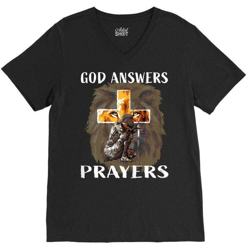 Womens Prayer Warrior God Answers Prayers Christian Religious Quote T V-neck Tee | Artistshot