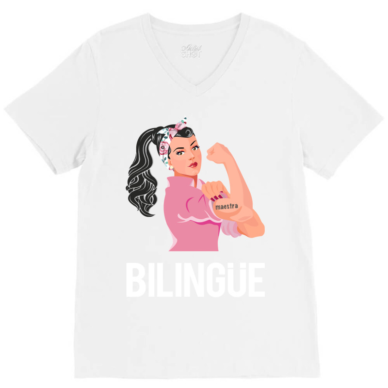 Maestra Bilingue Bilingual Spanish Teacher Long Sleeve T Shirt V-Neck Tee by HUUY | Artistshot