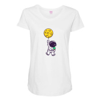 Cute Astronaut Floating With Moon Balloon Maternity Scoop Neck T-shirt | Artistshot