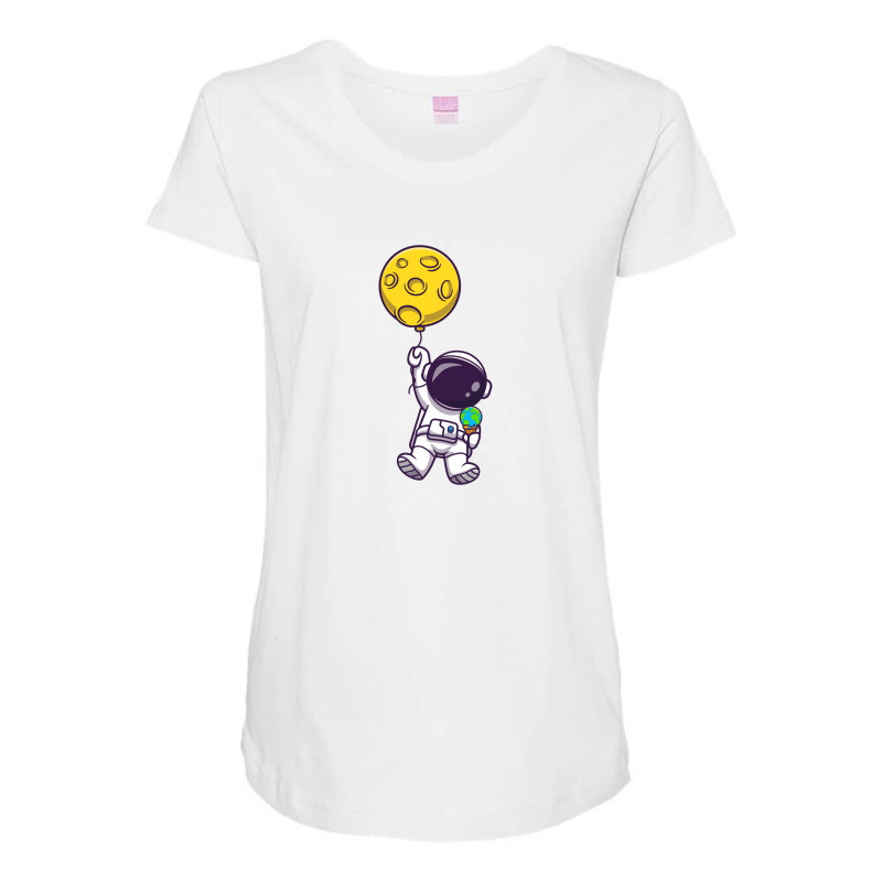 Cute Astronaut Floating With Moon Balloon Maternity Scoop Neck T-shirt | Artistshot