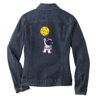 Cute Astronaut Floating With Moon Balloon Ladies Denim Jacket | Artistshot