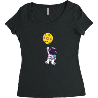 Cute Astronaut Floating With Moon Balloon Women's Triblend Scoop T-shirt | Artistshot