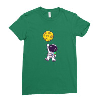 Cute Astronaut Floating With Moon Balloon Ladies Fitted T-shirt | Artistshot