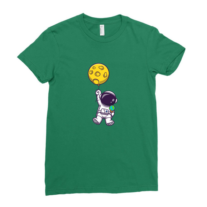 Cute Astronaut Floating With Moon Balloon Ladies Fitted T-shirt | Artistshot