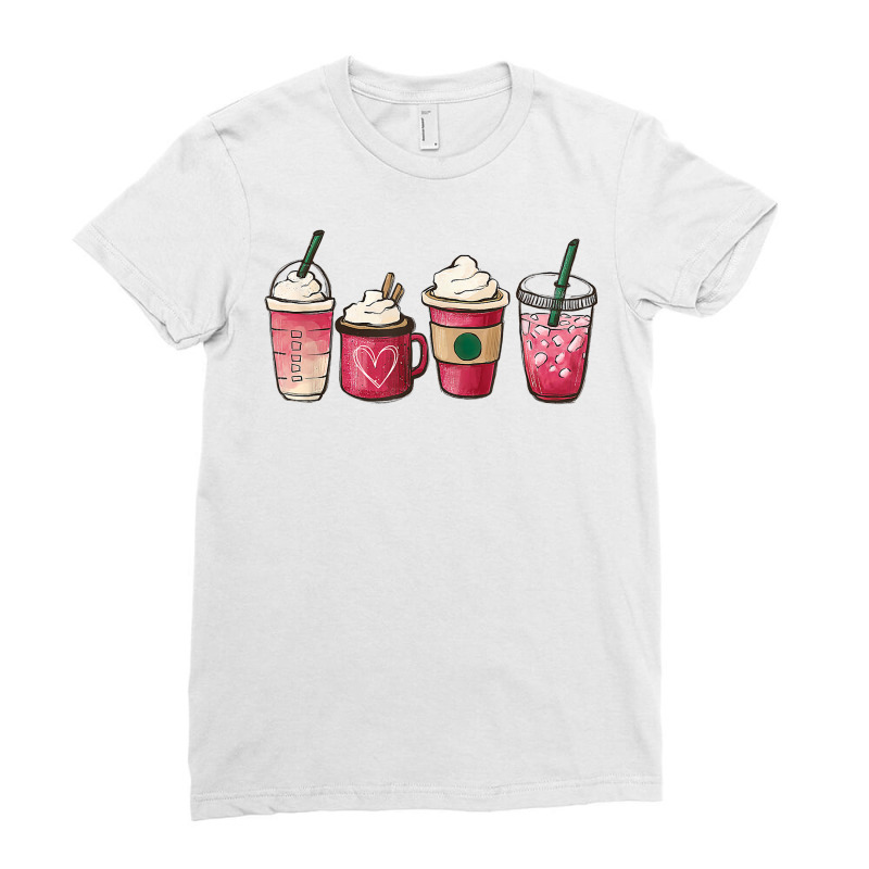 Valentine Coffee Heart Iced Coffee Lover Valentine Day Women T Shirt Ladies Fitted T-Shirt by alayziahollars | Artistshot