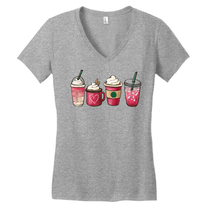 Valentine Coffee Heart Iced Coffee Lover Valentine Day Women T Shirt Women's V-Neck T-Shirt by alayziahollars | Artistshot