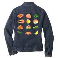 Assorted Salmon Appetizers T  Shirt Salmon Set T  Shirt Ladies Denim Jacket | Artistshot