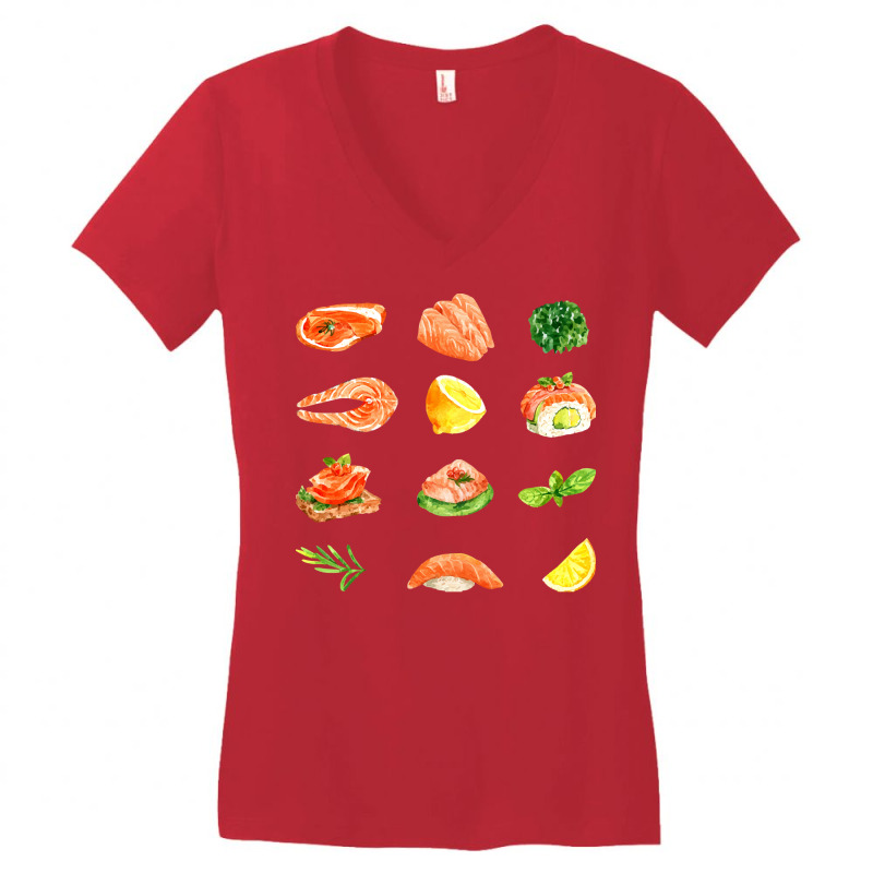 Assorted Salmon Appetizers T  Shirt Salmon Set T  Shirt Women's V-Neck T-Shirt by salesmanhuh | Artistshot