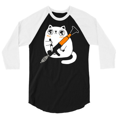 Cuddly Combat Cat 3/4 Sleeve Shirt Designed By Marla_arts