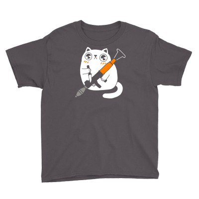 Cuddly Combat Cat Youth Tee Designed By Marla_arts