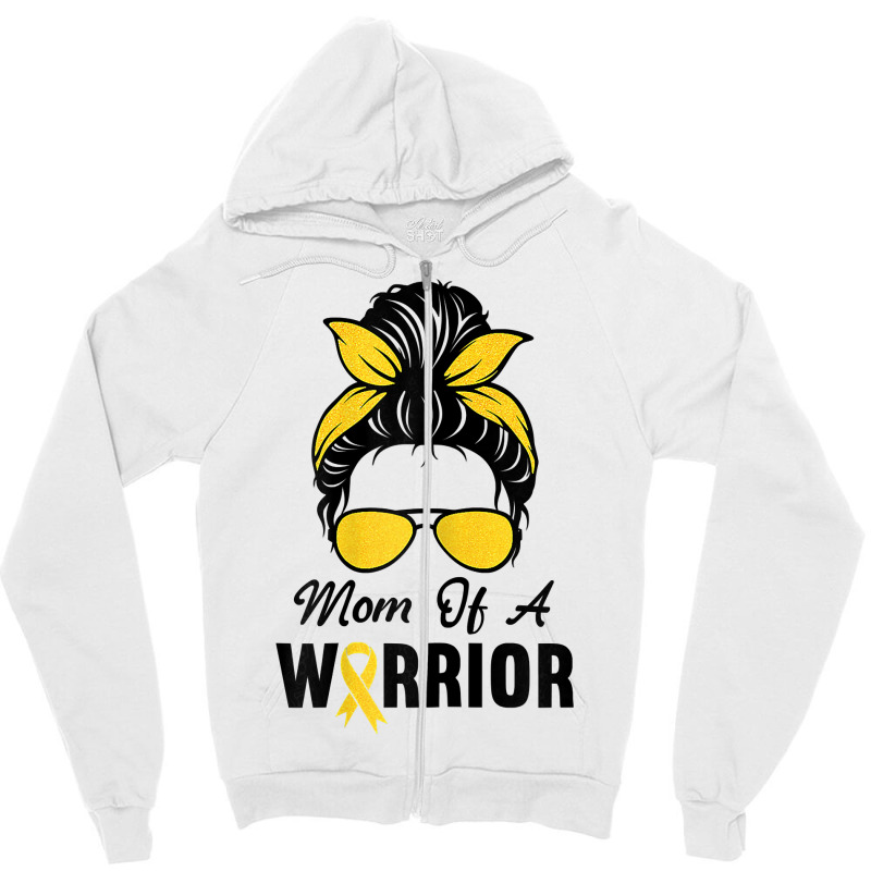 Womens Childhood Cancer Shirt Awareness Mom Of A Warrior Messy Bun T S Zipper Hoodie | Artistshot