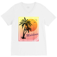 Maldives Retro Vintage Sunset T Shirt V-neck Tee | Artistshot