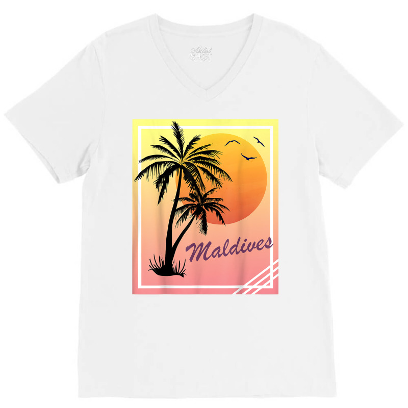 Maldives Retro Vintage Sunset T Shirt V-neck Tee | Artistshot