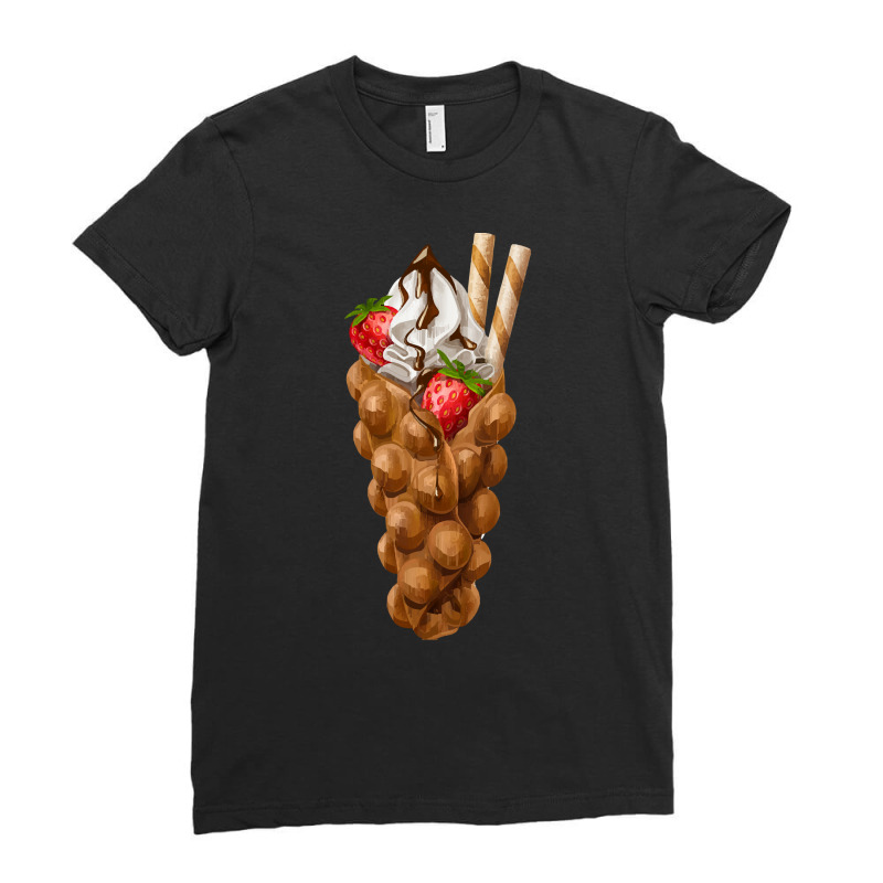 Bubble Waffle Ice Cream T  Shirt Egg Bubble Waffle Vanilla Ice Cream W Ladies Fitted T-Shirt by salesmanhuh | Artistshot