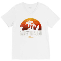 Womens Galveston Island Tx Texas Beach Palms Vacation Surf Sundown V N V-neck Tee | Artistshot