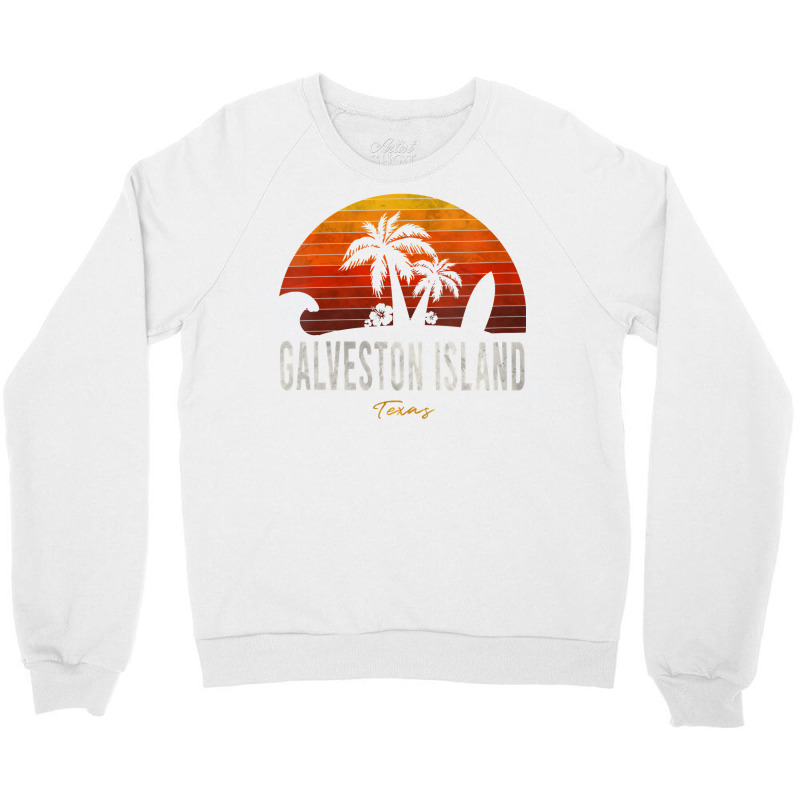 Womens Galveston Island Tx Texas Beach Palms Vacation Surf Sundown V N Crewneck Sweatshirt by caroldian | Artistshot