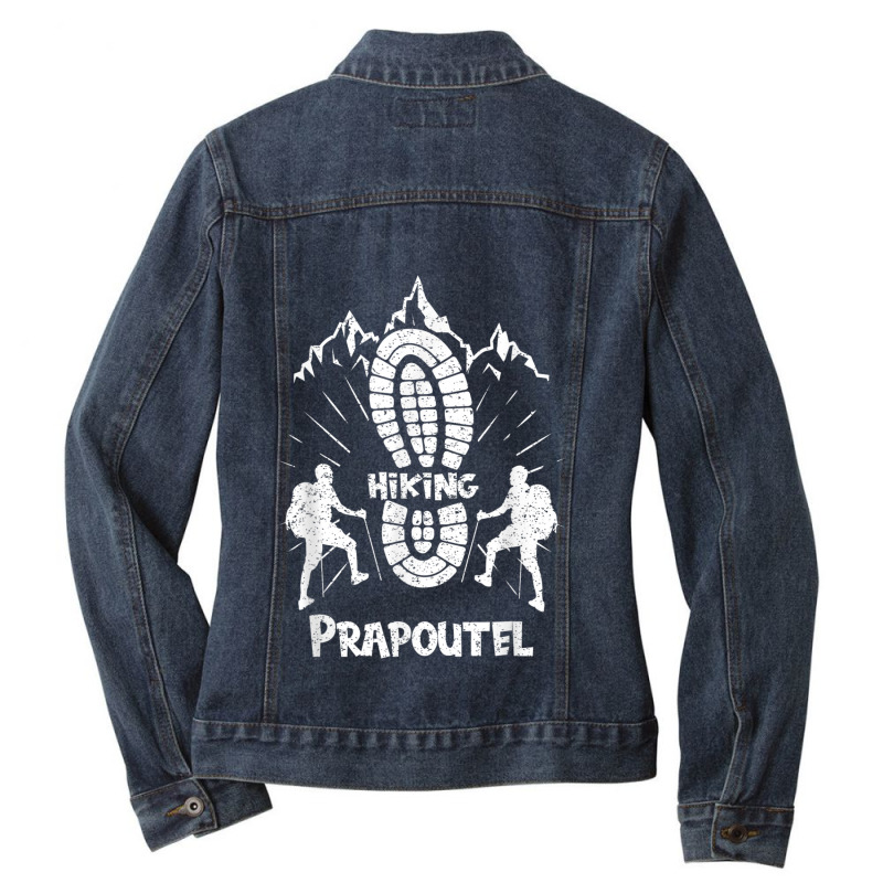 Hiking Hiker Prapoutel France Hiking Vacation Ski Ladies Denim Jacket by criticizematter | Artistshot