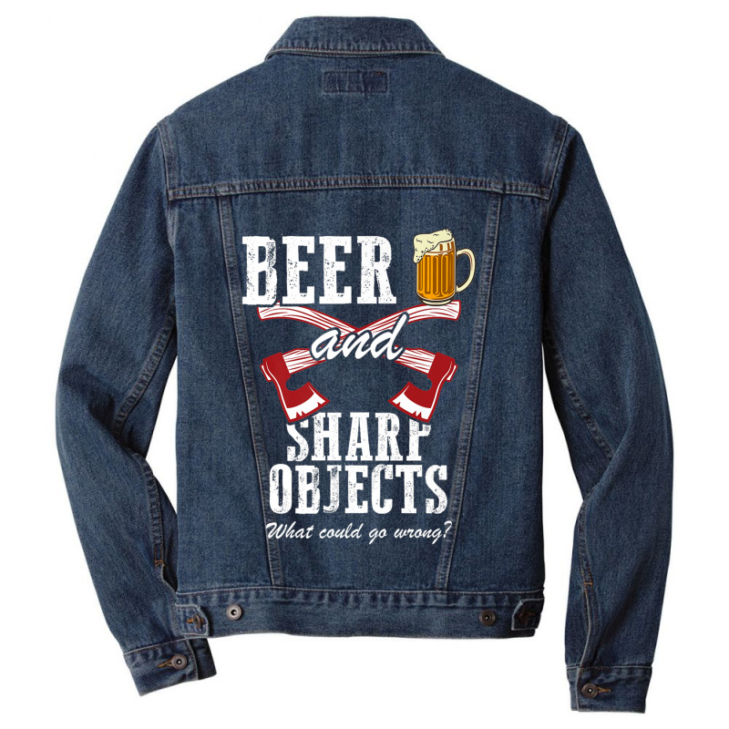 Lumberjack Beer And Sharp Objects Axe Throwing Funny Lumberjack Dad Men Denim Jacket | Artistshot