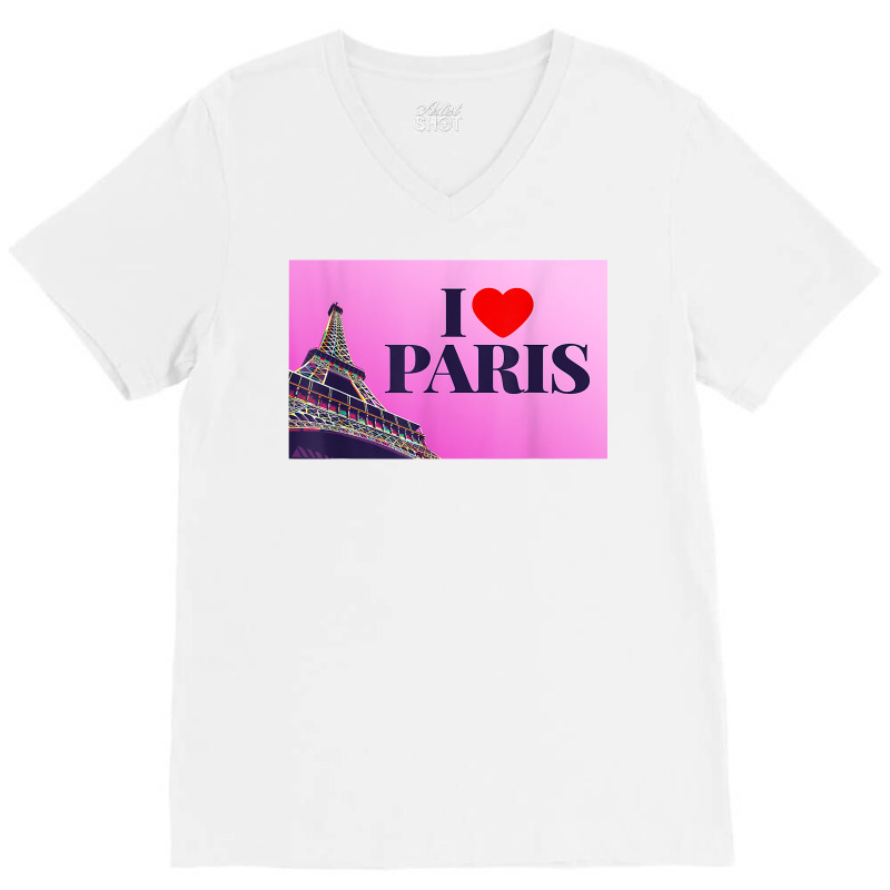 I Love Paris, Lovely Paris France Eiffel Tower Illustration T Shirt V-Neck Tee by belewomritans | Artistshot