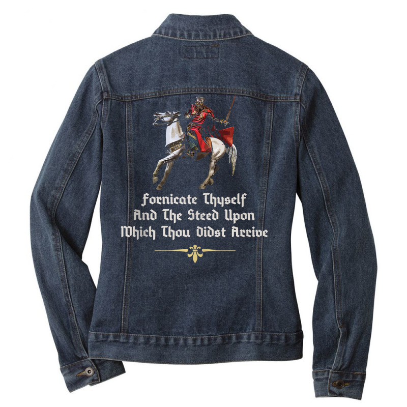 Fornicate Thyself And The Steed Upon Which Thou Didst Arrive Tank Top Ladies Denim Jacket by copedoire | Artistshot