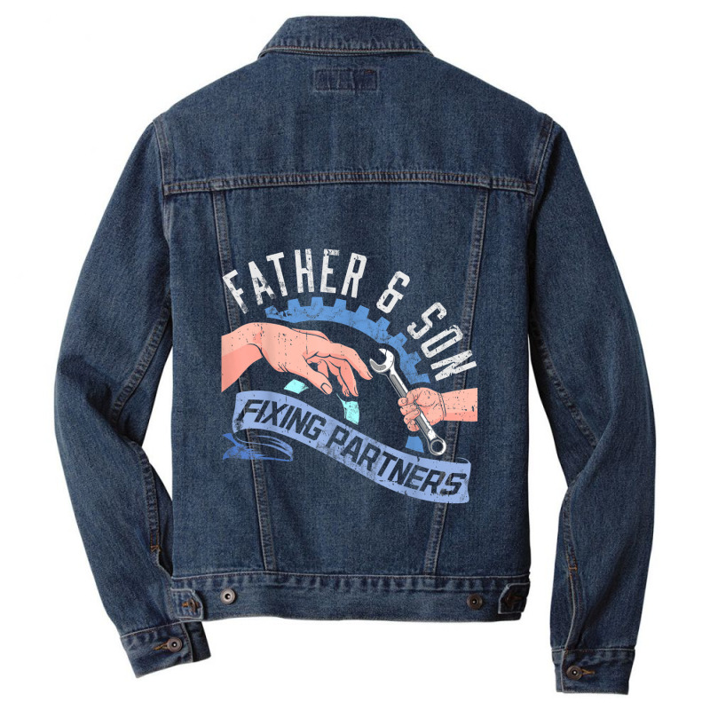 Mechanic Father And Son Father's Day Diesel Mechanic Dad Lad Matching Men Denim Jacket | Artistshot