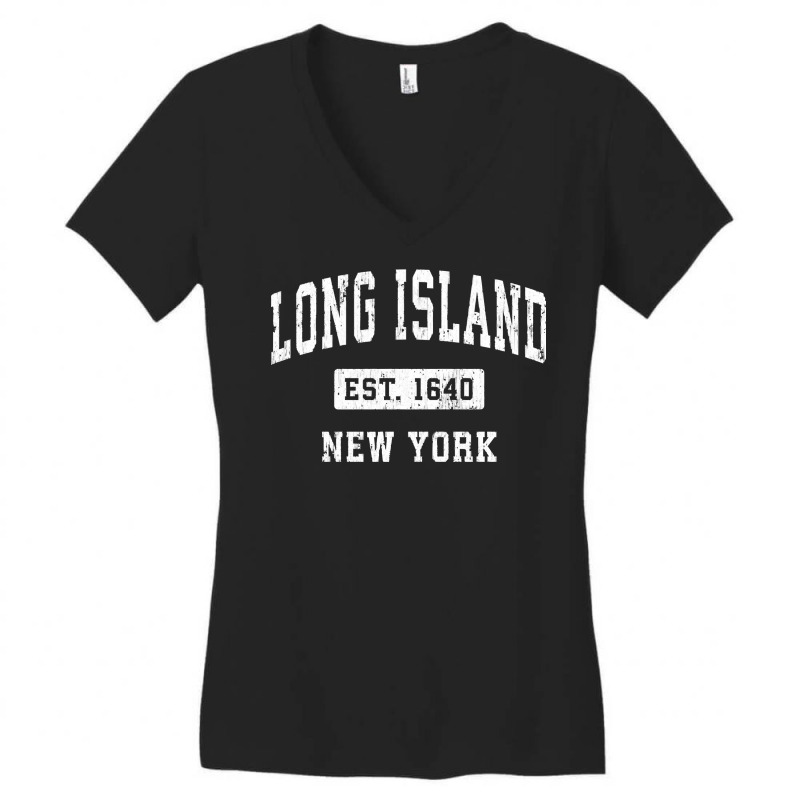 Long Island New York Ny Vintage Established Sports Design Pullover Hoo Women's V-Neck T-Shirt by copedoire | Artistshot