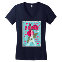 Lovely Paris France Eiffel Tower With Roses Illustration T Shirt Women's V-neck T-shirt | Artistshot