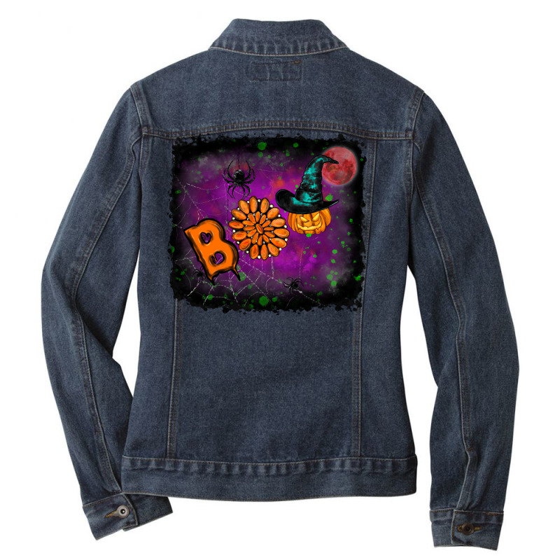 Boo Gemstone Halloween Pumpkin Ladies Denim Jacket by RanaPortraitStore | Artistshot