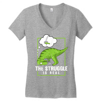 The Struggle Is Real Sword Fighting Dinosaur Fencer Fencing T Shirt Women's V-neck T-shirt | Artistshot