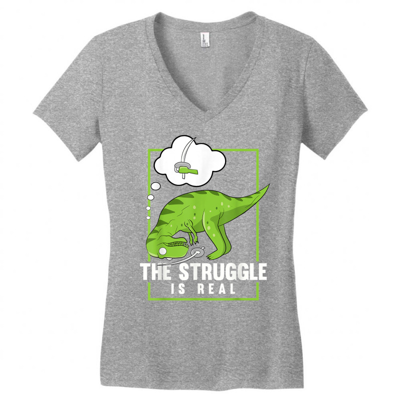 The Struggle Is Real Sword Fighting Dinosaur Fencer Fencing T Shirt Women's V-Neck T-Shirt by copedoire | Artistshot