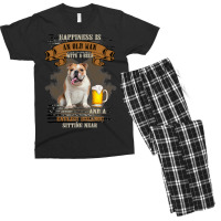 English Bulldog Dog Lover Happiness Is An Old Man With Beer And A Bull Men's T-shirt Pajama Set | Artistshot