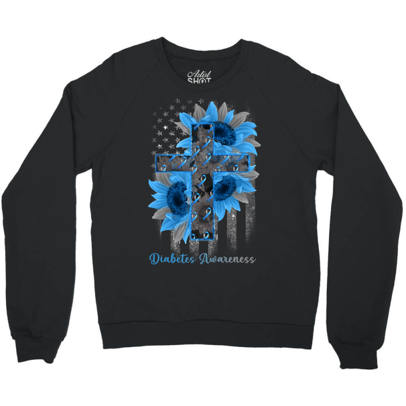 Diabetes Diabetic Blue Ribbon Sunflower Christian Cross 61 Diabetes Aw Crewneck Sweatshirt by pester | Artistshot