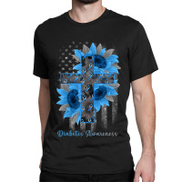 Diabetes Diabetic Blue Ribbon Sunflower Christian Cross 61 Diabetes Aw Classic T-shirt | Artistshot